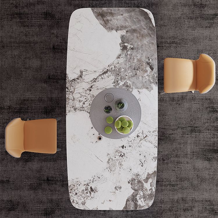 Traditional Luxury Style Sintered Stone Dining Table Rectangle Table with Pedestal Base