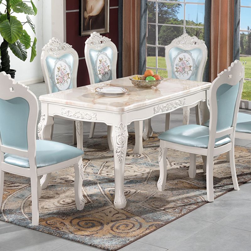 Traditional Luxury Dining Table Rectangle White Dining Table with Wooden Base