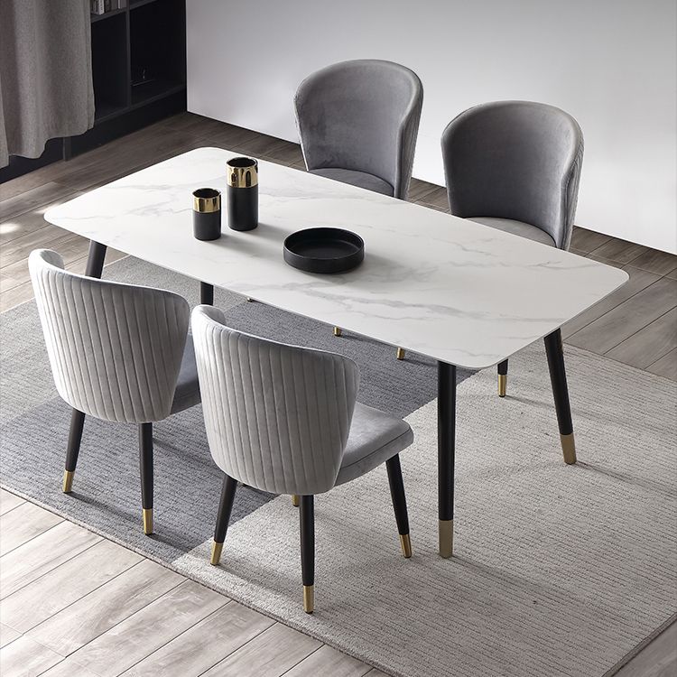 Mesa de comedor de lujo tradicional rectangular de piedra sinterizada mesa de comedor de 4 patas con marco negro