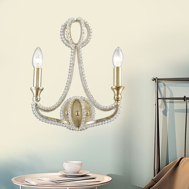 2 lichten Wall Lamp Traditionele stijl Candelabra Metal SCONCE Licht in goud voor woonkamer