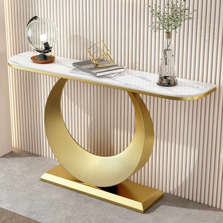 Contemporary Console Accent Table Antique Finish Half Moon Console Sofa Table in Stone