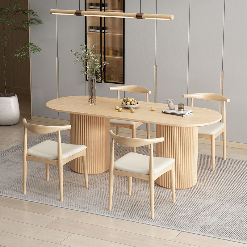 Modern Double Pedestal Table Oval Wood Dining Table for Home Kitchen