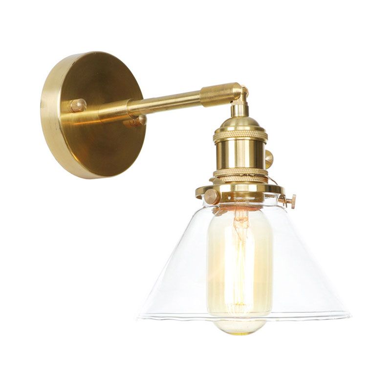 Conical Wall Sconce Light 1 Light Clear Glass Rustic Antique Wall Lighting for Bedroom
