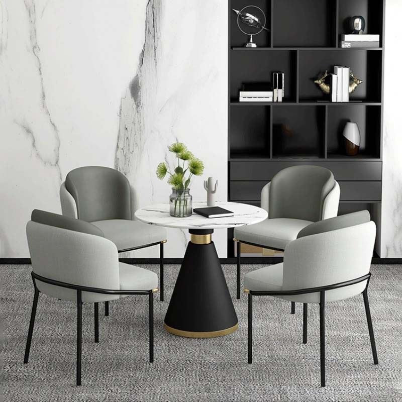 Contemporary Style Round Dining Table White Table with Metal Base