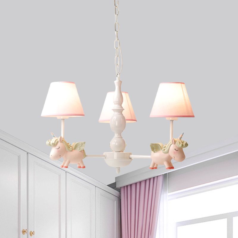 Luz de lámpara de la sala de guardería, lámpara colgante de dibujos animados con sombra de tela de cubo rosa y unicornio