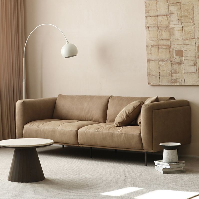 Modern Faux Leather Cushions Sofa Loose Back Tuxedo Arm Living Room Seating