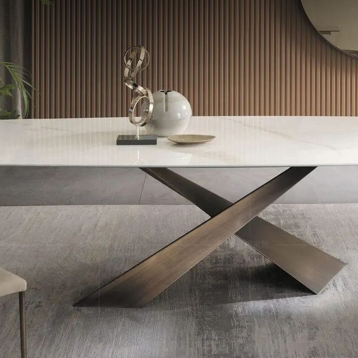 Mesa de comedor rectangular, mesa de cena de piedra de lujo tradicional para interiores
