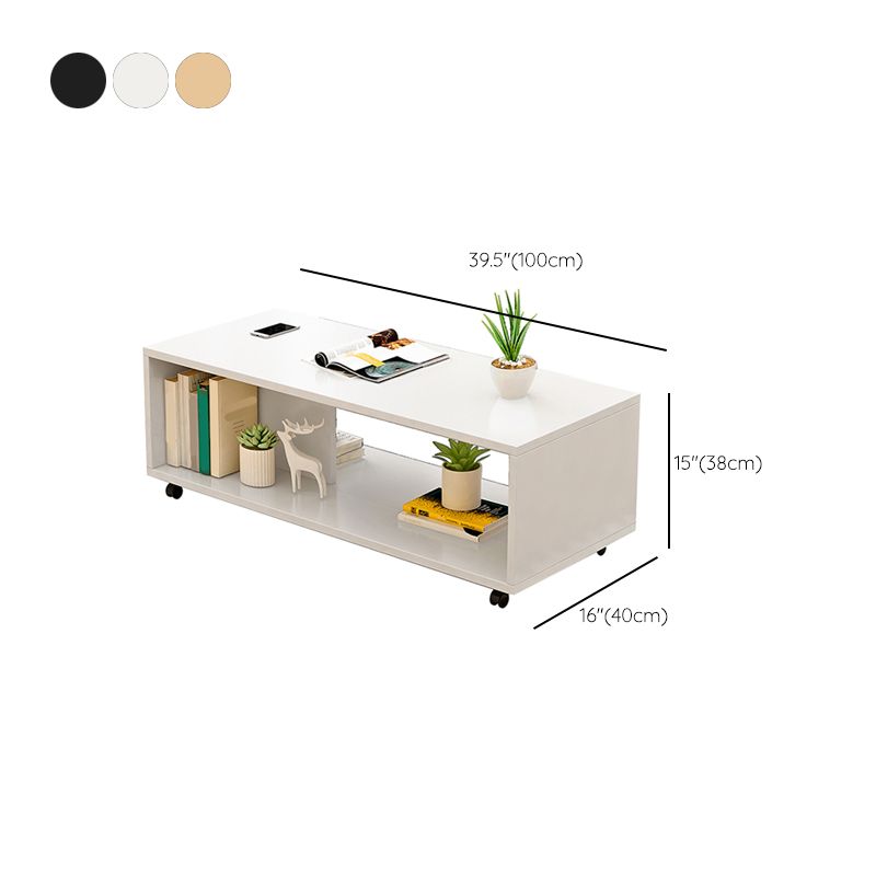 Modern Rectangle Coffee Table 15-inch Wooden Cocktail Table with Storage