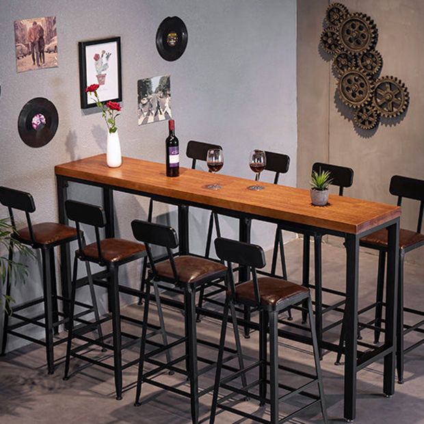 Industrial Rectangle Solid Wood Bar Table Set 1/7/9 Pieces Counter Table with Stools