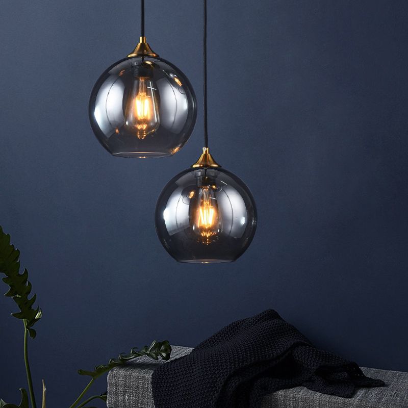 Apparecchiatura da illuminazione sospesa a cupola a sospensione Smoke Grigio Glass Brass Blook Set di fissaggio
