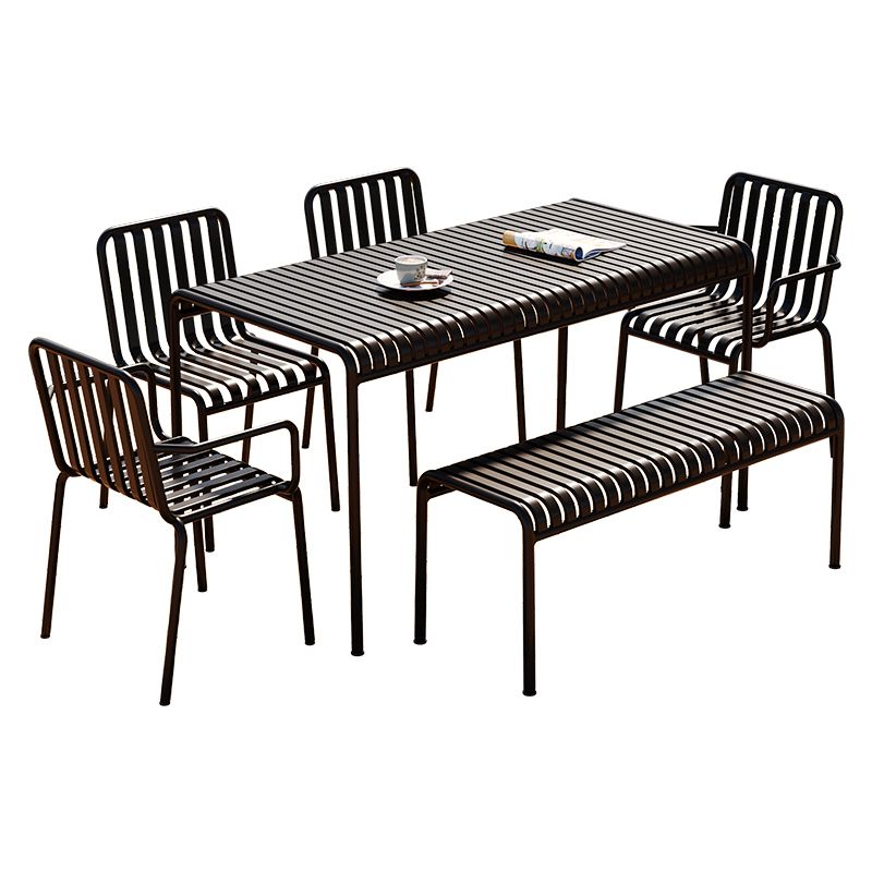 Contemporary Metal Patio Dining Side Chair Slat Back Side Chair