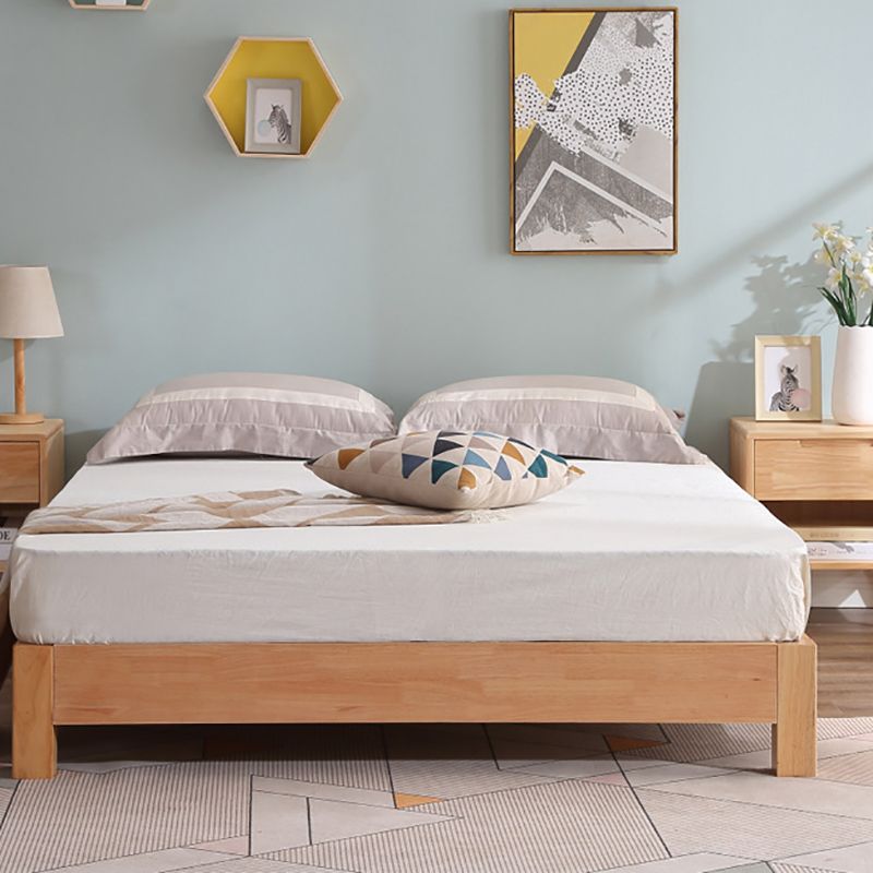 Solid Wood Standard Bed Contemporary Rubberwood Platform Bed with Legs
