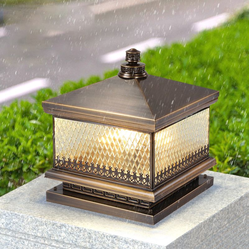 Square Shape Pillar Lamp Contemporary Brass Outdoor Waterproof Light
