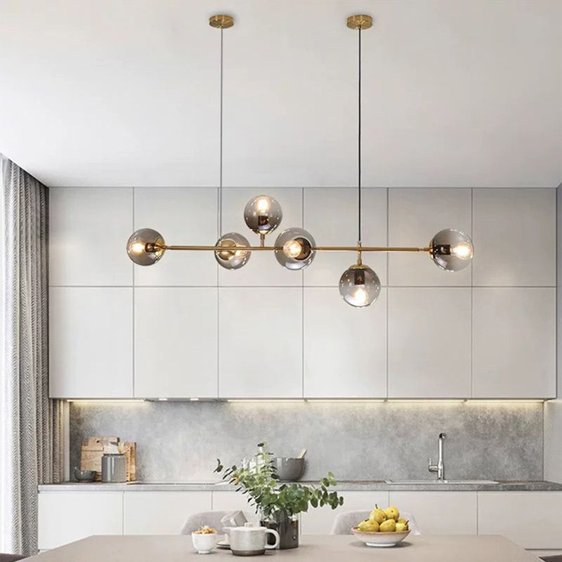 Globe Island Lighting in Modern Luxury Style Glass 6-Light Island Light