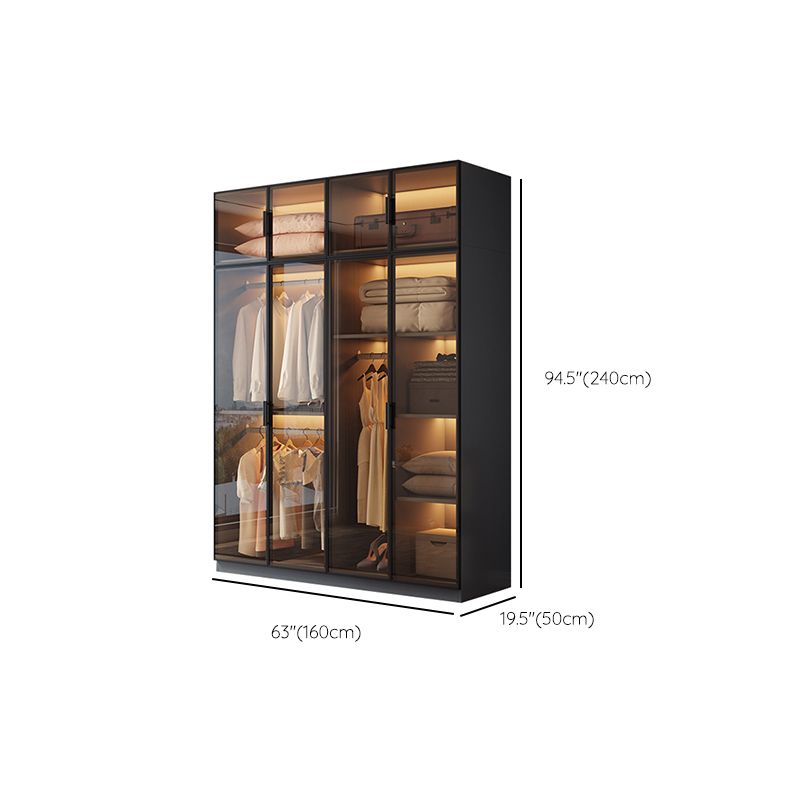 Freestanding Tempered Glass Wardrobe Modern Wardrobe with Garment Rod