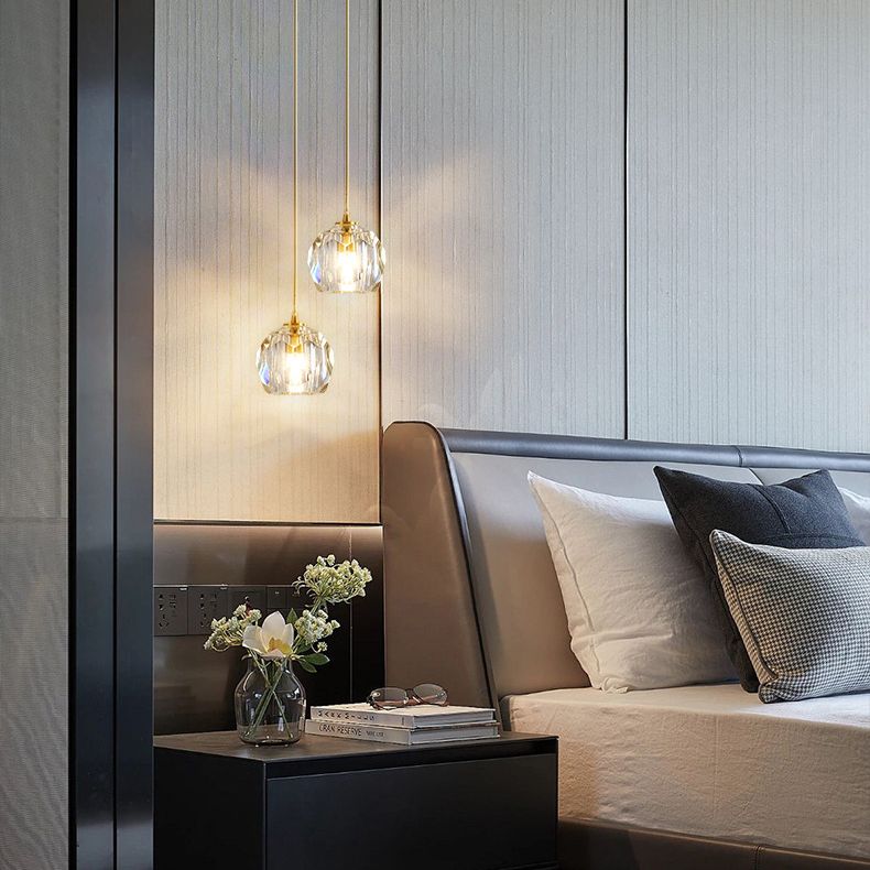 Gold Globe Pendant Light in Modern Luxury Style Copper Hanging Lamp with Crystal Shade