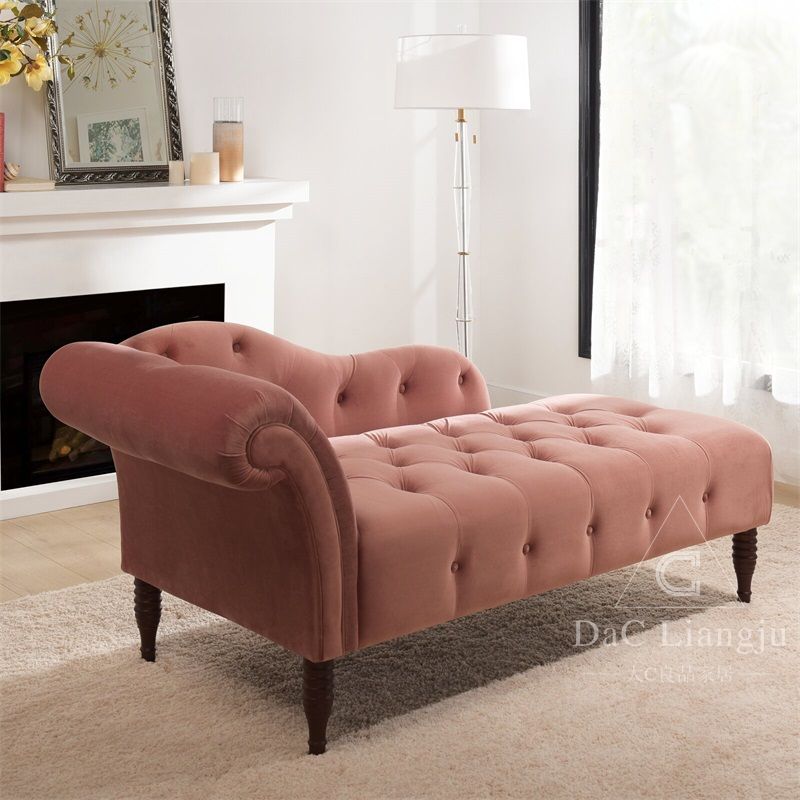 Living Room Rolled Arms Chaise Modern Style Velvet Upholstered Chaise