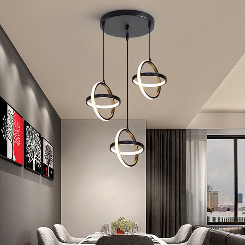 Black Circling Rings Pendant Light Minimalist Aluminum Suspension LED Light Fixture