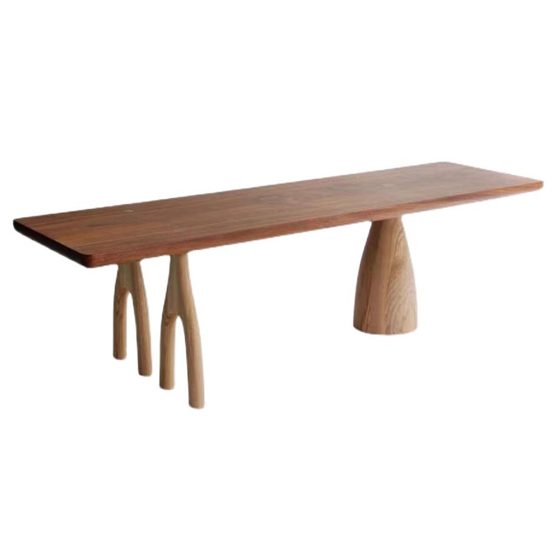 Minimalist Brown Kitchen Dining Table Solid Wood Rectangle Dining Table with Multi Legs Base