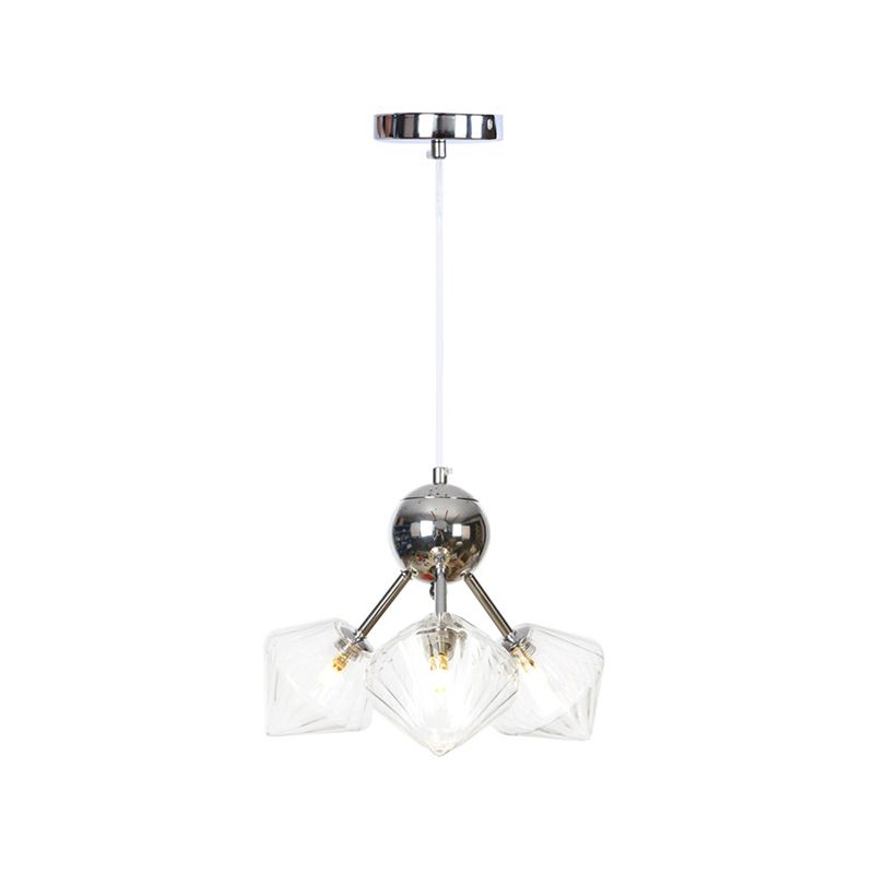 Amber/Clear Glass Diamond Pendant Light Industrial Stylish 3/9/12 Bulbs Chandelier Light Fixture, 13"/27.5"/34" Width