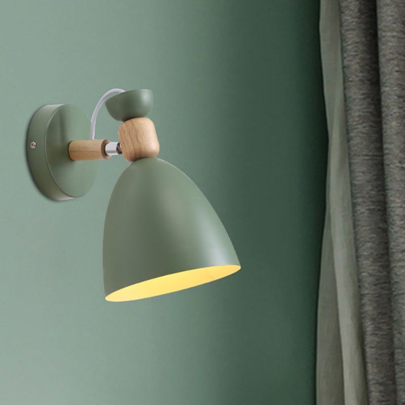 Eenpersoonsbedeld aan de hand gemonteerd leeslicht macaron verstelbare wandlamp met bel metalen schaduw
