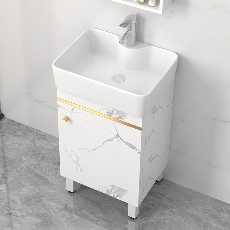 Rectangle Vanity Set White Single Sink Mirror Freestanding Bathroom Vanity with Door