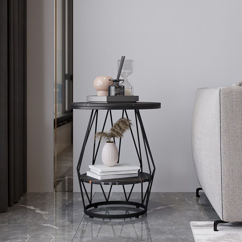 23.6"H Modern Metal Frame Base Slate Round Coffee Table End Table