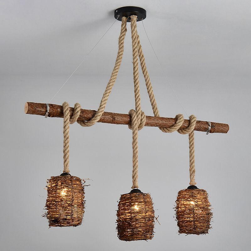 Linear Chandelier Natural Manila Rope Light Vintage Creative Shop Light Room Light
