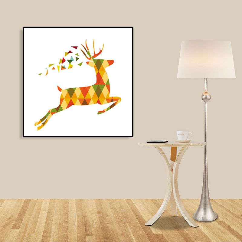 Nordic Deer Canvas Wall Art Family Room Wall Decor in Yellow on White, Multiple Sizes