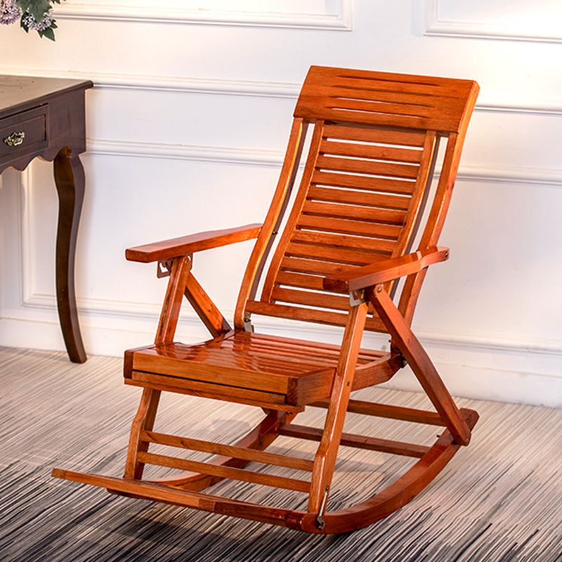 Traditional Rocking Chair Solid Wood Frame Slatted Backrest Indoor Rocking Chair