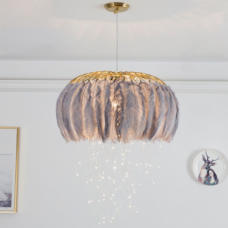 Nordic Circular Hanging Light Fixture Feather Dining Room Chandelier Pendant Light