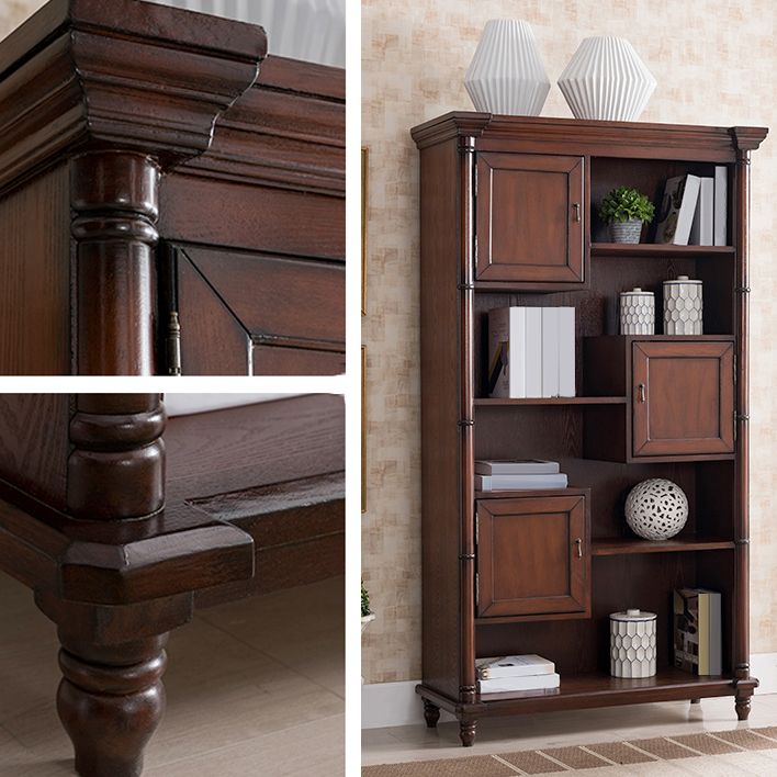 Solid Wood Brown Cabinet 70.9" Tall Mid-Century Modern Accent Cabinet with 3 Doors