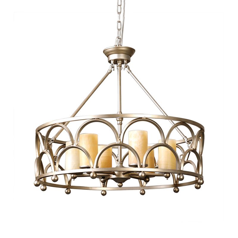 8 lichten marmeren hanger kroonluchter traditionele gouden cilindrische slaapkamer plafondlamp met ronde kooi