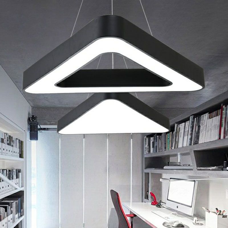Triangle Chandelier Lighting Minimalist Acrylic Conference Room LED Pendant Light in Black