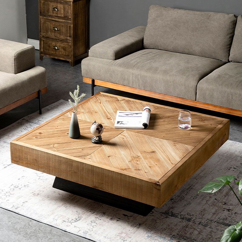 Scandinavian Block Coffee Cocktail Table in Pine Wood Square Shape