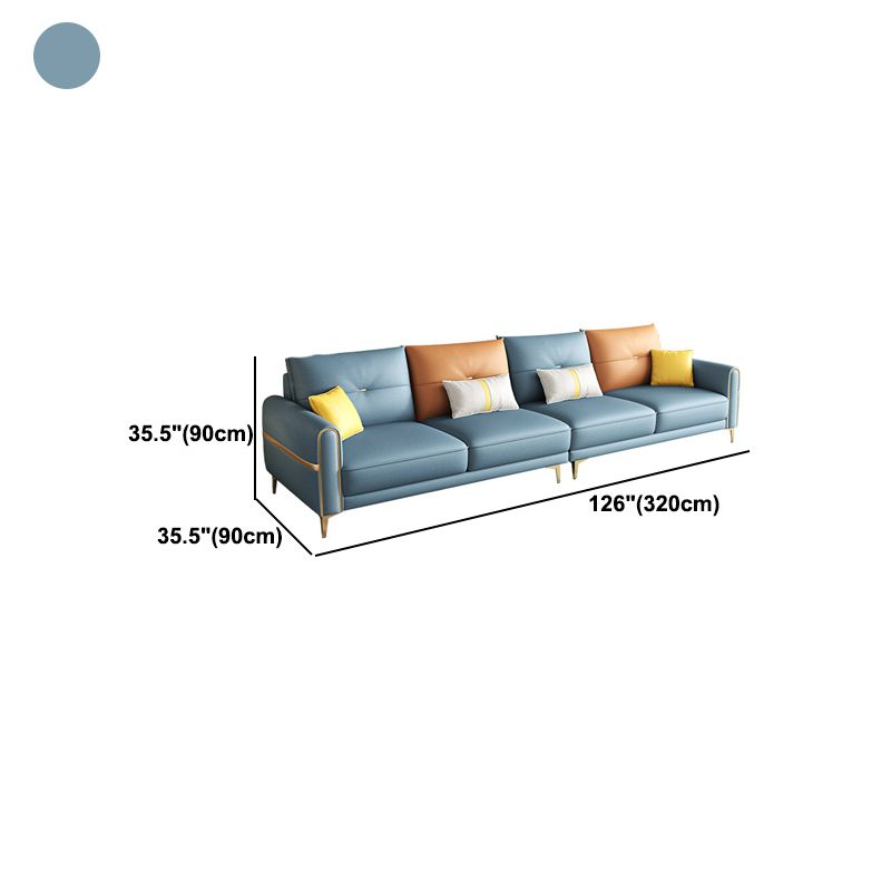 Modern Faux Leather Sofa with  Bolster Pillows for Living Room