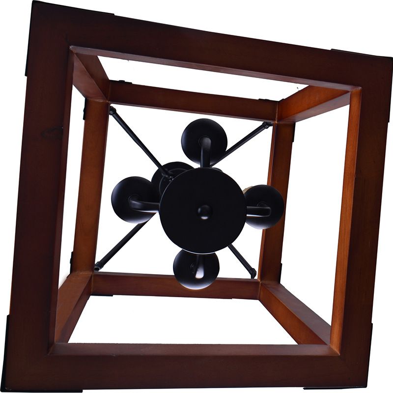 Metal Square Frame Pendant Lighting Fixture Traditional 4 Lights Restaurant Ceiling Chandelier in Dark Wood