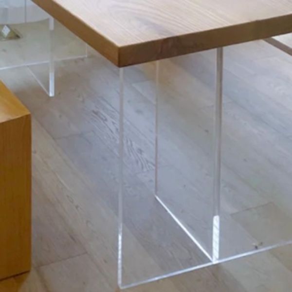 Rectangle Pine Wood Dining Table Modern Kitchen Table with Acrylic Double Pedestal