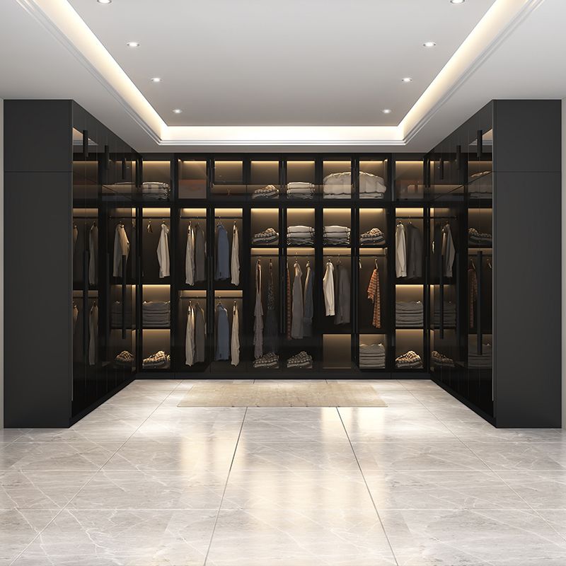 Modern Style Glass Wardrobe Black Colour Wardrobe Closet for Bedroom