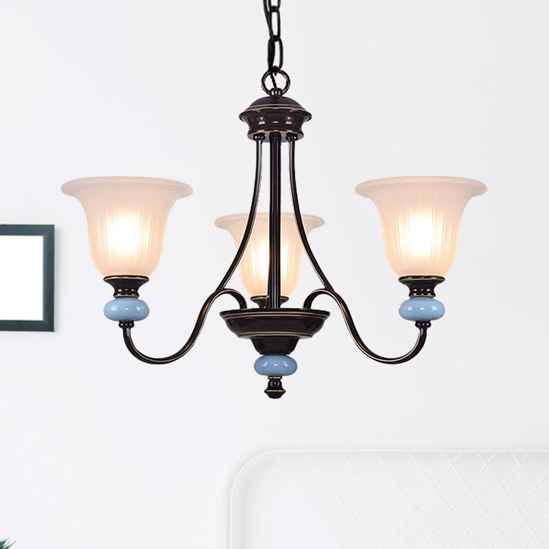 Éclairage de lustre de 3/6 à 6 tête lampe de suspension de salon traditionnelle avec une large bouée de verre blanc en noir en noir