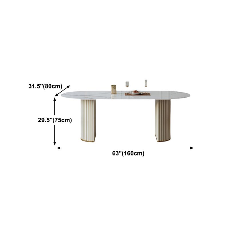 Oval Shape Luxury Dining Table White Tone Fixed Table with Sintered Stone