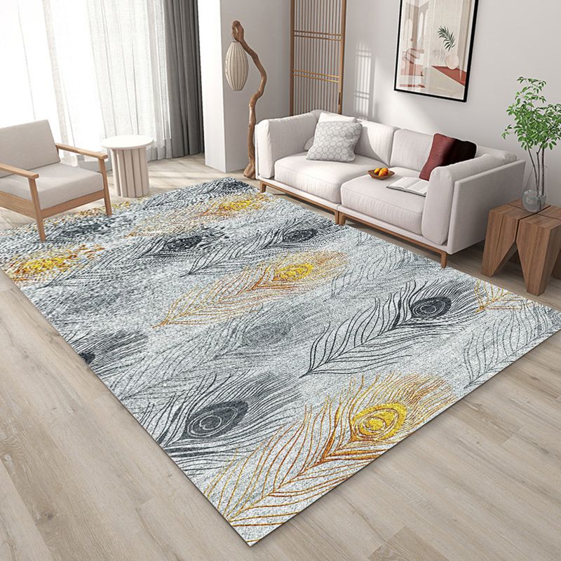Trendy Feather Pattern Area Rug Modern Simple Carpet Polyester Friendly Washable Rug for Living Room