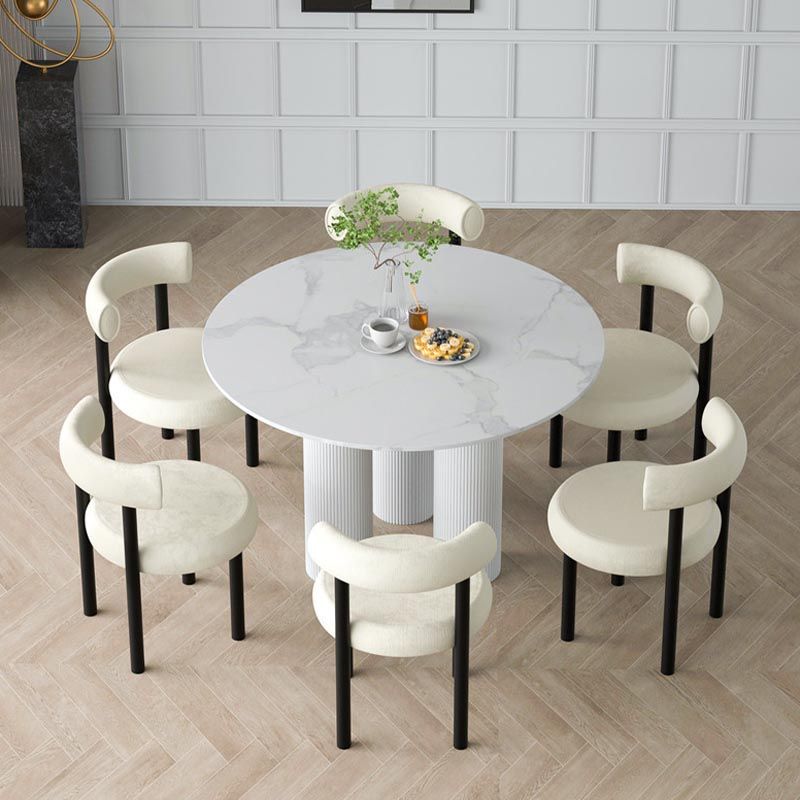 Mesa de comedor redonda contemporánea de piedra, acabado mate, mesa de 3 patas para cocina