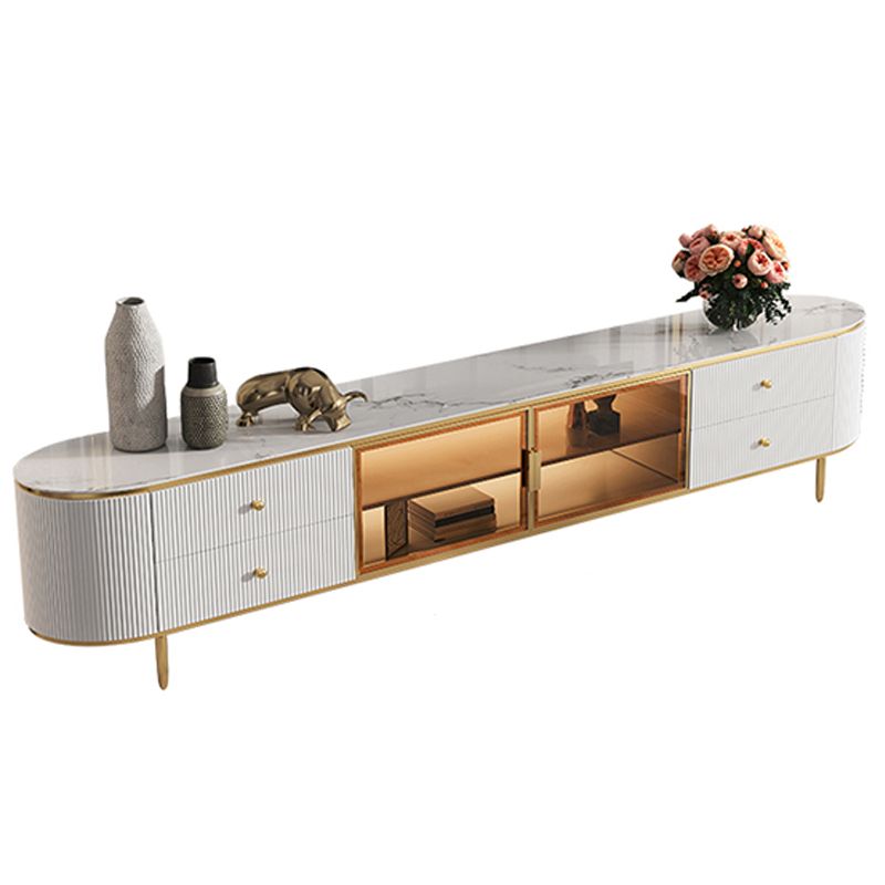 Glam TV Media Console Enclosed Storage Stand Console with Drawers