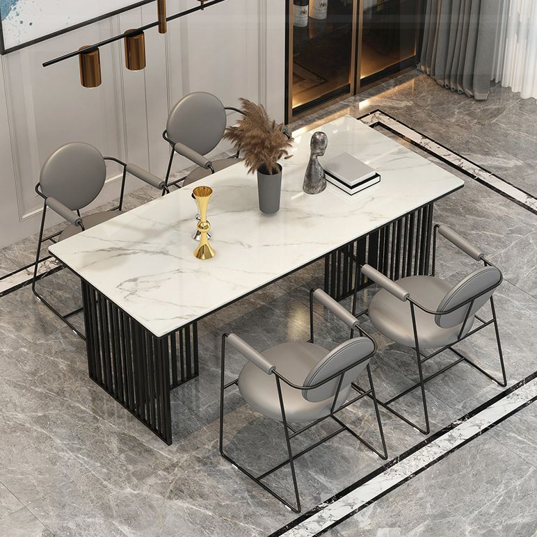 Luxury 1/5 Pieces Rectangle Dining Set Sintered Stone Dining Table with Leather Chairs