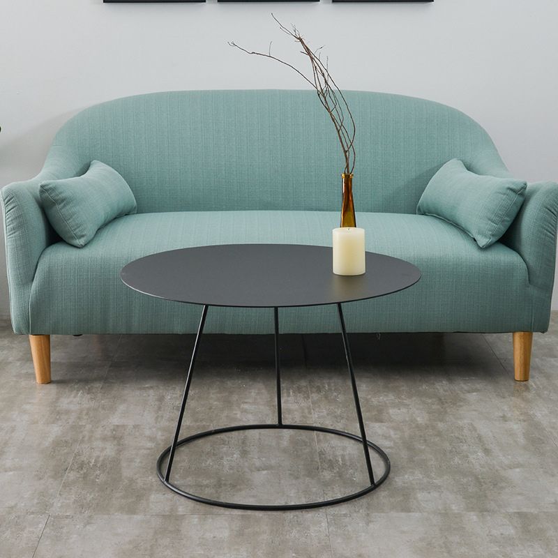 Mid-Century Modern Iron Coffee Table Set Black Finish Round Cocktail Table