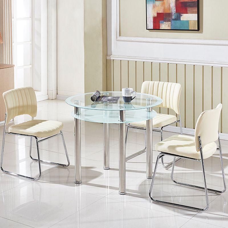 Contemporary 35.4" Round Dining Table Clear Tempered Glass Table with 4 Legs