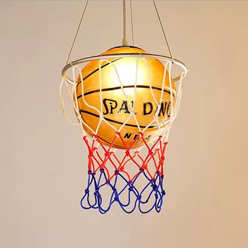 Luce a sospensione da basket in vetro con cerchio cesto 1 sport sport lampada appesa in marrone per camera da letto