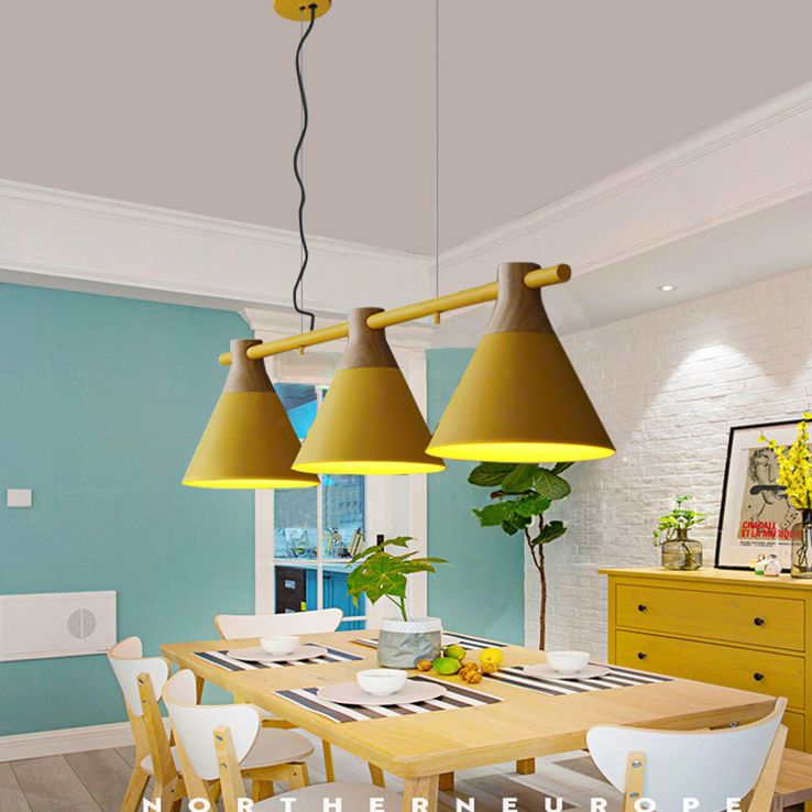 3 Lights Metal Island Pendant Lighting Nordic Style Cone Shade Island Lamps for Dining Table