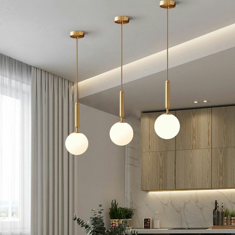 Bedroom Suspension Pendant Light Nordic White Pendant Light Kit with Orb Glass Shade